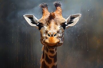 A giraffe standing in front of a cloudy sky. AI