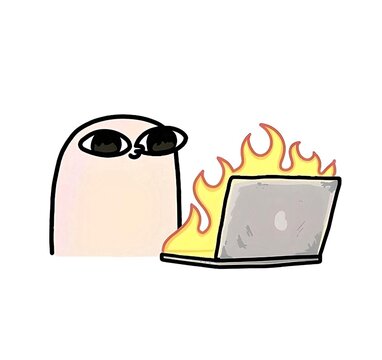 illustration of a person with computer on fire looking at screen