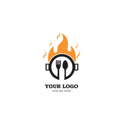 fire the grilled BBQ logo. barbecue or barbeque hot grill restaurant menu business food logo design
