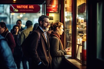 Patrons standing in line to get their favorite coffee.