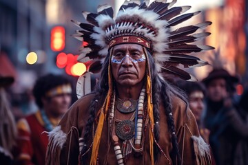 Obraz premium Native American man wearing traditional regalia costume.
