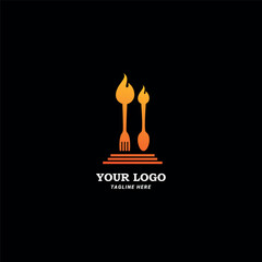 fire the grilled BBQ logo. barbecue or barbeque hot grill restaurant menu business food logo design