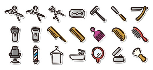 Illustrated sticker set of barber shop.Quick and simple to use.