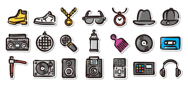Illustrated sticker set of hip hop.Quick and simple to use.