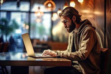 Freelancer working in online cafe.