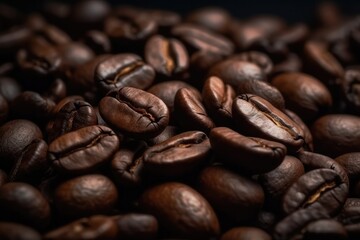 Obraz premium Coffee beans background. Close - up brown coffee beans. Ai generative.