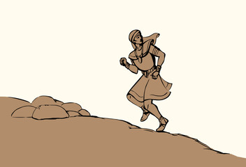 Vector drawing. Egyptian runs looking back