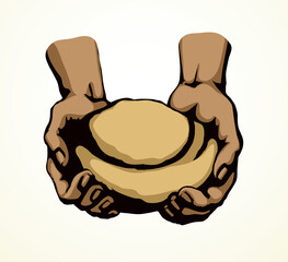 Vector drawing. Hands give a bread