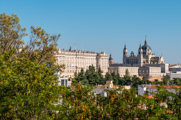 Cathedral of Santa Maria la Real de la Almudena and Royal Palace in Madrid capital of Spain