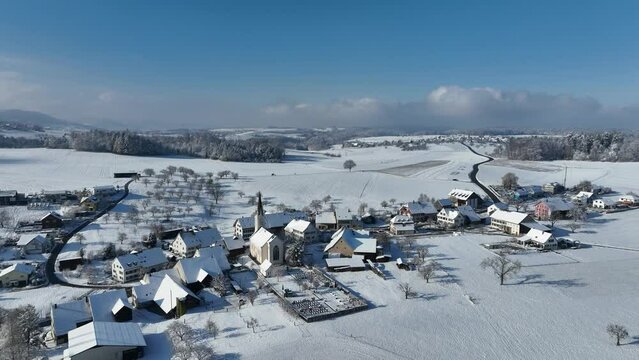 Aerial view, town view with St. Martin's Church, Kilchberg, Basel-Landschaft, Switzerland, Europe