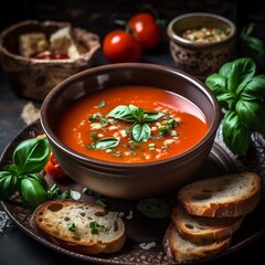 Tomato soup with basil gazpacho generative ai