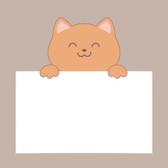 Cartoon ginger cat holding a blank paper sheet. Vector illustration