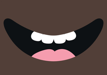 Cartoon smiling mouth with tongue and teeth. Cute hand drawn smile. Vector illustration