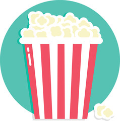 Popcorn icon in a blue circle. Round icon in flat style. Vector illustration