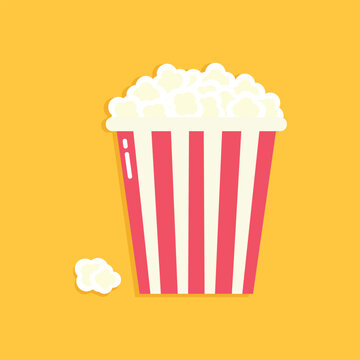 Popcorn icon on yellow background. Icon in flat style. Vector illustration