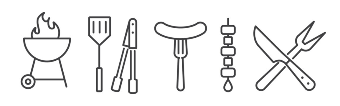 Collection of Barbecue Related Vector Thin Line Icons