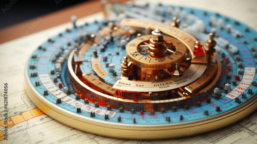 Poster a close up of a clock on a table. generative ai image.