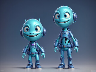 cute alien mascot with blue skin and smiling face - Ai Generated
