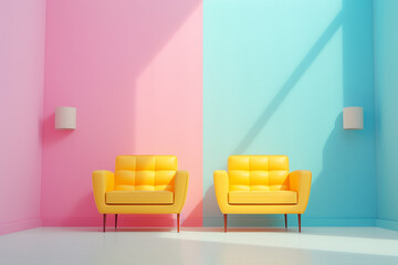 Yellow sofa chairs aesthetic background