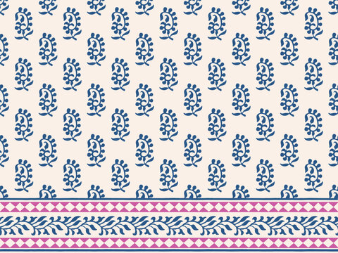 PAISLEY FLORAL SEAMLESS PATTERN ALL OVER PRINT WITH BORDER VECTOR ILLUSTRATION