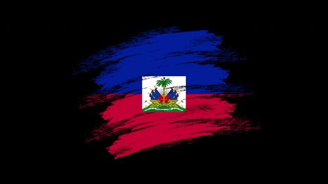 4K Paint Brush Haiti Flag with Alpha Channel. Waving Brushed Haitian Banner. Transparent Background Texture Fabric Pattern High Detail. stock video