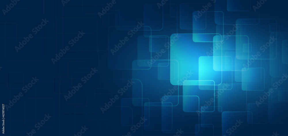 Poster Geometric background with square and high-tech light elements for presentation or banner. Medical, technology, or science design. Square structure abstract background. Modern technical background.