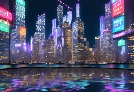 Panoramic view of USA at night, New York, USA, generative ai © No