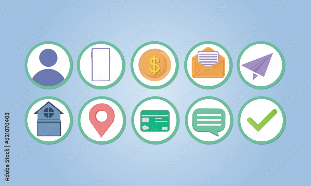Poster web icon set. web buttons. website contact icons vector. contacts icons.on blue background.vector de
