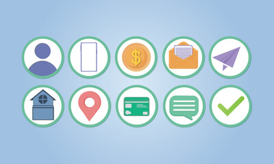 Web icon set. Web buttons. Website contact icons vector. Contacts icons.on blue background.Vector Design Illustration.