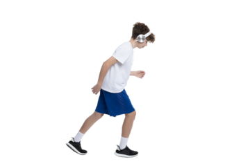 PNG,teenager in headphones, isolated on white background