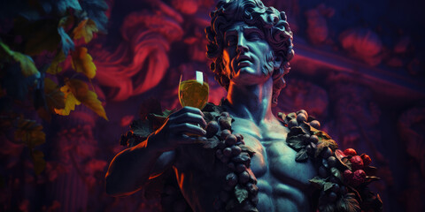 Bacchus bust sculpture, Ancient Greek god of Wine. Generative AI - obrazy, fototapety, plakaty