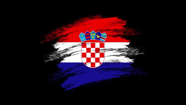 4K Paint Brush Croatia Flag with Alpha Channel. Waving Brushed Croatian Banner. Transparent Background Texture Fabric Pattern High Detail. stock video