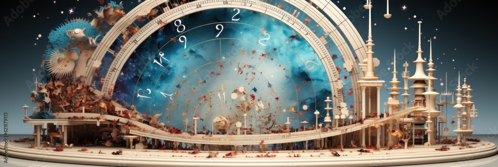 Poster a model of a city with a clock on top of it. generative ai image.