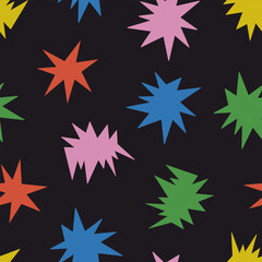 Modern abstract seamless pattern with colorful spots, shapes, stars. Hand drawn Scandinavian background. Vector illustration 