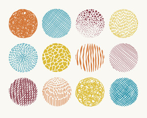 Abstract grunge halftone hand drawn textures set. Lines, dots, spots etc. Vector illustration