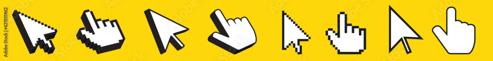 Poster web cursor arrow finger. mouse digital interface element