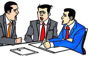 Draw a picture of office workers arguing during the meeting.
Generative AI.