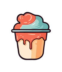 Cute cartoon cupcake icon with chocolate icing