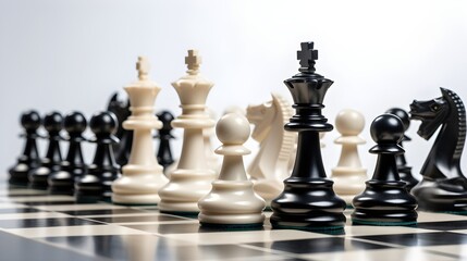 a chess board with a black and white chess piece