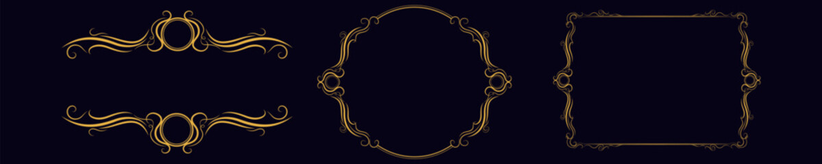 Decorative round golden frame. Antique twisted lines with gold circle