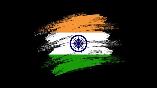 4K Paint Brush India Flag with Alpha Channel. Waving Brushed Indian Banner. Transparent Background Texture Fabric Pattern High Detail. stock video