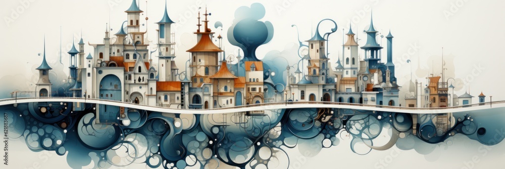 Aufkleber a picture of a castle in the middle of the ocean. generative ai image.