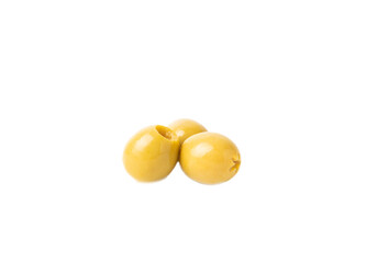 Delicious green olives isolated on white background. Olive and olive tree branches on a white...
