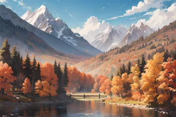 Fotobehang Zalmroze Autumn Foliage in Alpine Mountains