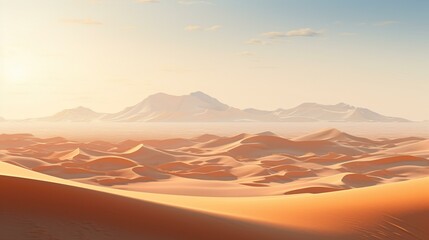 Fototapeta na wymiar Desert landscape panorama. Sunrise. 3d render illustration.