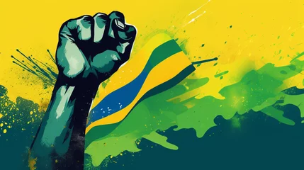 Fotobehang hand painted 7 de setembro brazil independence day illustration with hand, AI-Generated © Tahsin