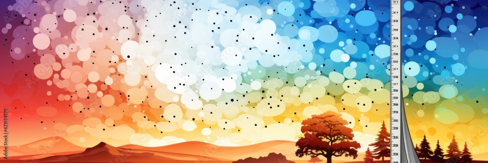Poster a picture of a colorful sky with a tree in the foreground. generative ai image.