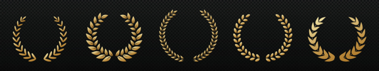 Golden laurel wreath. Winner symbol and trophy decorated