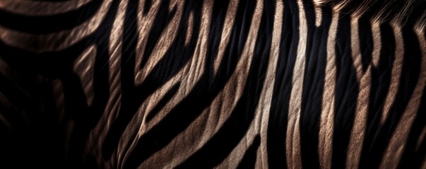 Background banner of natural zebra skin. Close up intricate pattern of lines on the skin of a zebra. Ai generative.