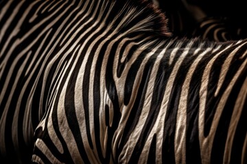 Fototapeta na wymiar Background of natural zebra skin. Close up intricate pattern of lines on the skin of a zebra. Ai generative.
